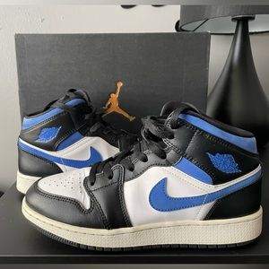Air Jordan 1 MID (GS)- White/Racer Blue-Black 6/5Y, UK:6 CM:24.5